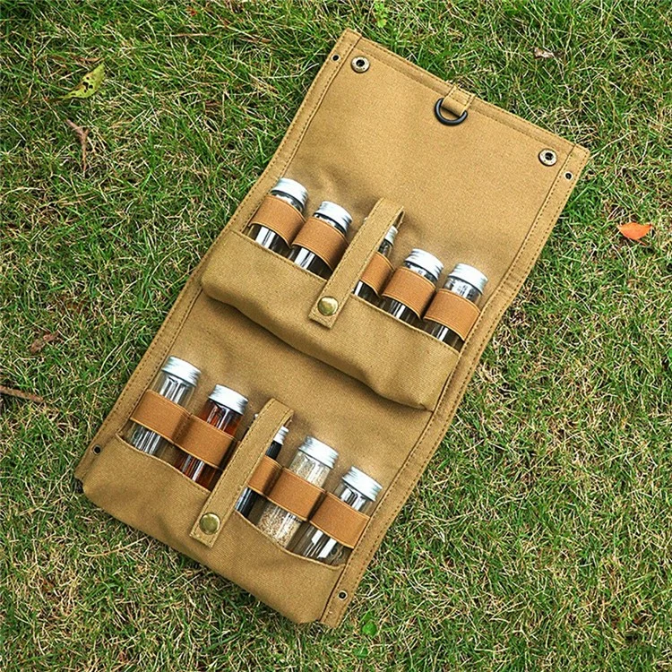 Kosibat CL260 10pcs Gewürzglasflaschen Mit Canvas-bag Camping Picknick BBQ Spice Container Set (bpa-frei, Keine Fda-zertifiziert) - Khaki