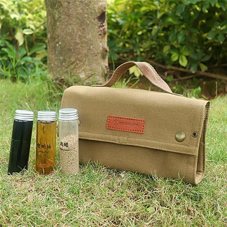 Kosibat CL260 10pcs Gewürzglasflaschen Mit Canvas-bag Camping Picknick BBQ Spice Container Set (bpa-frei, Keine Fda-zertifiziert) - Khaki