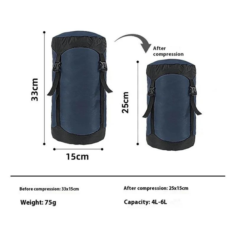 4-6L Camping Backpacking Waterproof Nylon Compression Stuff Sack for Sleeping Bag, Size XS - Dark Blue