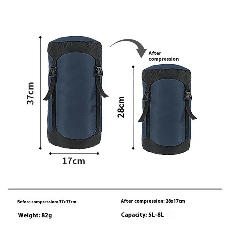 5-8L Camping Backpacking Waterproof Nylon Compression Stuff Sack for Sleeping Bag, Size S - Dark Blue