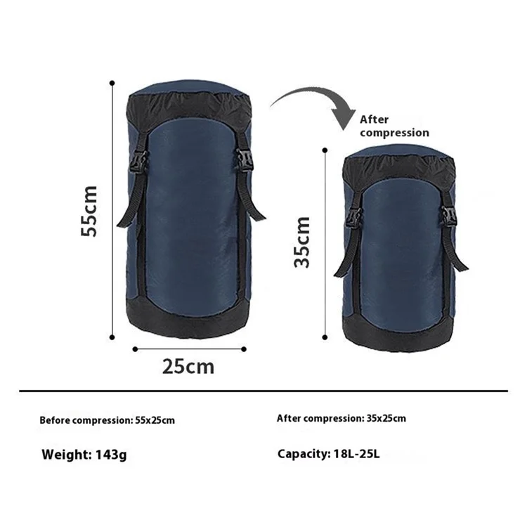 Sac de compression étanche en nylon de 18-25L pour sac de couchage, taille L - Bleu foncé