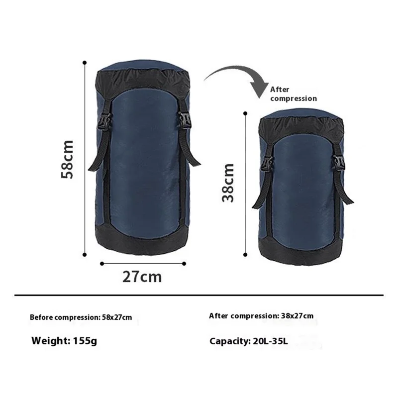 20-35L Sacca di compressione in nylon impermeabile per zaino da campeggio e trekking, per sacco a pelo, taglia XL - Blu scuro