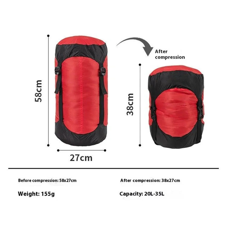 20-35L Camping Backpacking Waterproof Nylon Compression Stuff Sack for Sleeping Bag, Size XL - Red
