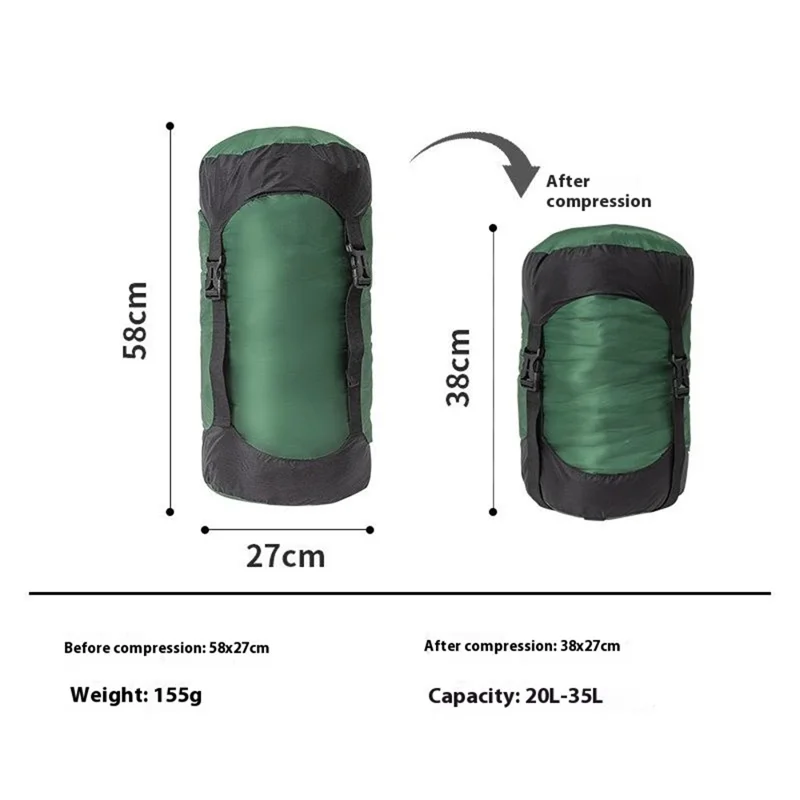 20-35L Camping Backpacking Waterproof Nylon Compression Stuff Sack for Sleeping Bag, Size XL - Green