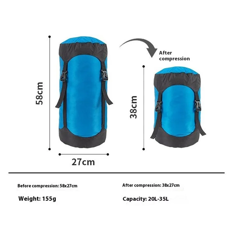 20-35L Camping Backpacking Waterproof Nylon Compression Stuff Sack for Sleeping Bag, Size XL - Sapphire