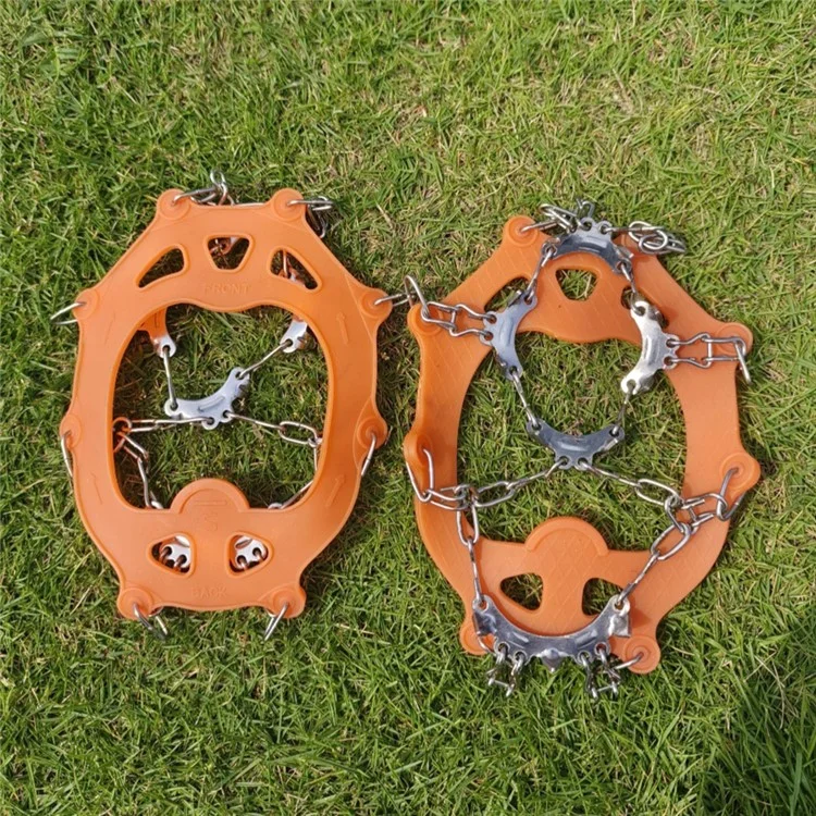 1 Pair Kids Outdoor Ice Cleats 11 Teeth Anti-Slip Stainless Steel Traction Spikes for Children - Orange S