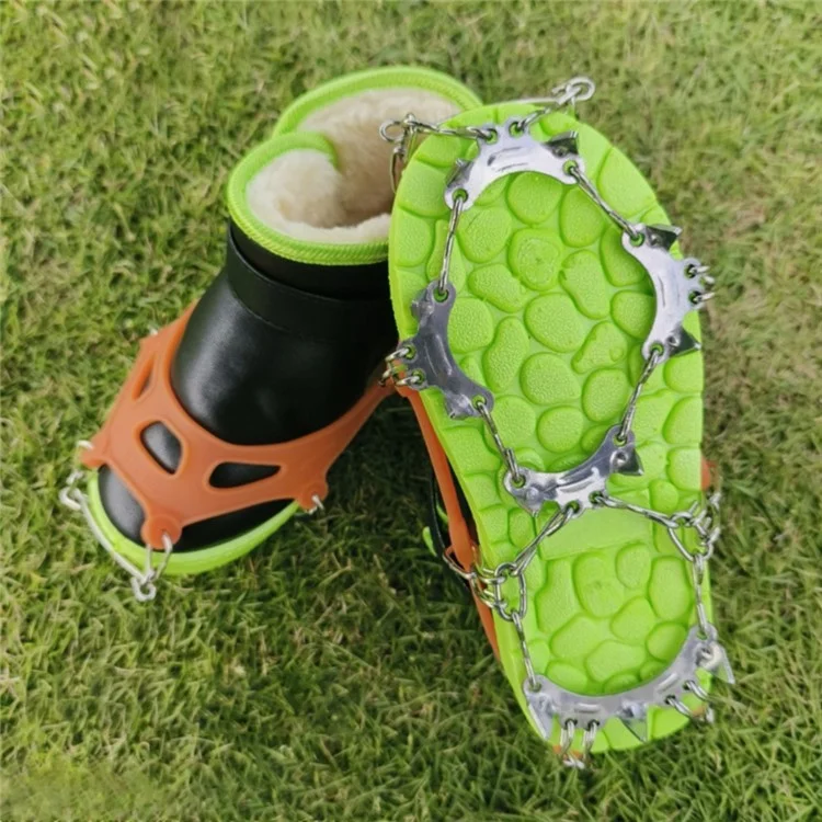 1 Pair Kids Outdoor Ice Cleats 11 Teeth Anti-Slip Stainless Steel Traction Spikes for Children - Orange S
