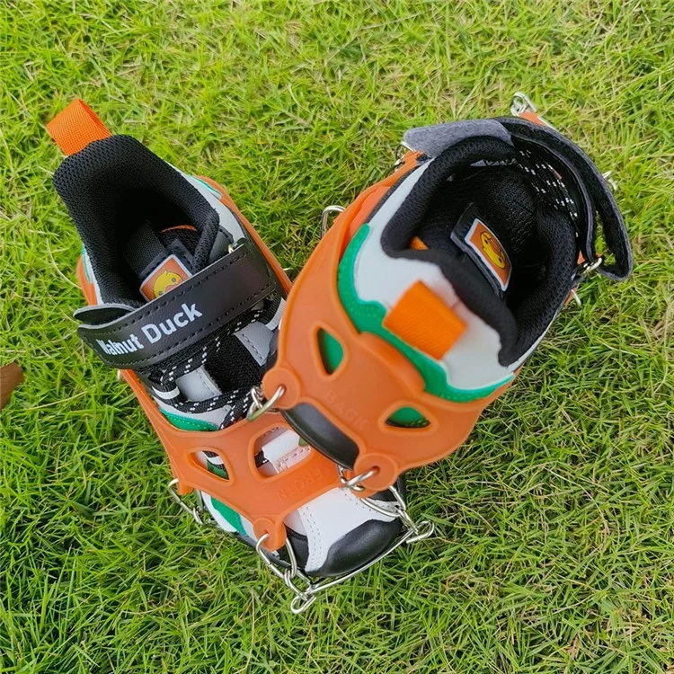 1 Pair Kids Outdoor Ice Cleats 11 Teeth Anti-Slip Stainless Steel Traction Spikes for Children - Orange S