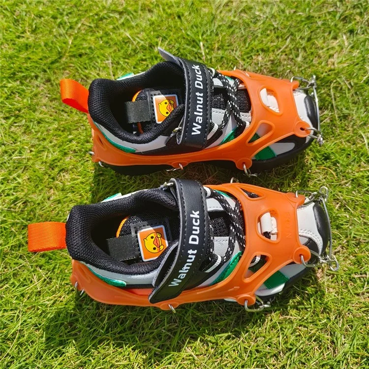 1 Pair Kids Outdoor Ice Cleats 11 Teeth Anti-Slip Stainless Steel Traction Spikes for Children - Orange S