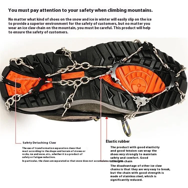 1 Paar 8-Zahn-Eisspikes für Wandern Bergsteigen Stahl-Steigeisen Schuhgriffe AL37111098834 - Orange