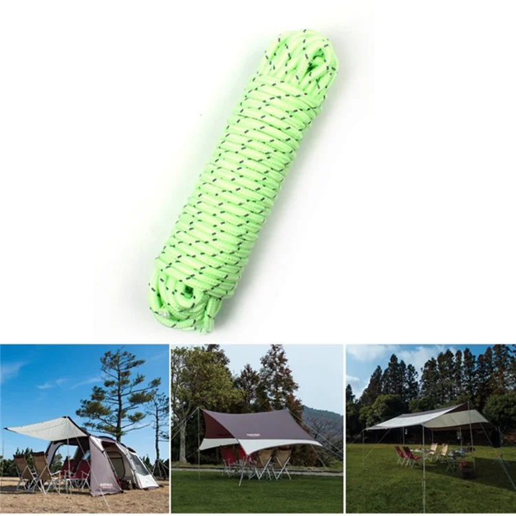 Corde de tente réfléchissante et lumineuse de 20 m, résistante au vent pour le camping, diamètre : 5 mm