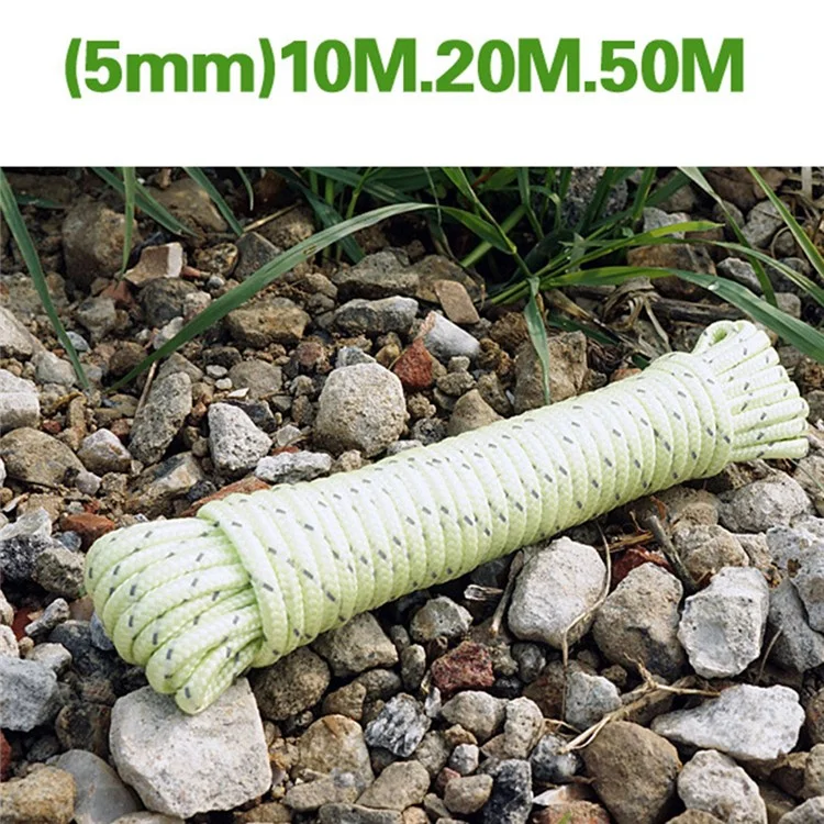 Corde de tente réfléchissante et lumineuse de 20 m, résistante au vent pour le camping, diamètre : 5 mm