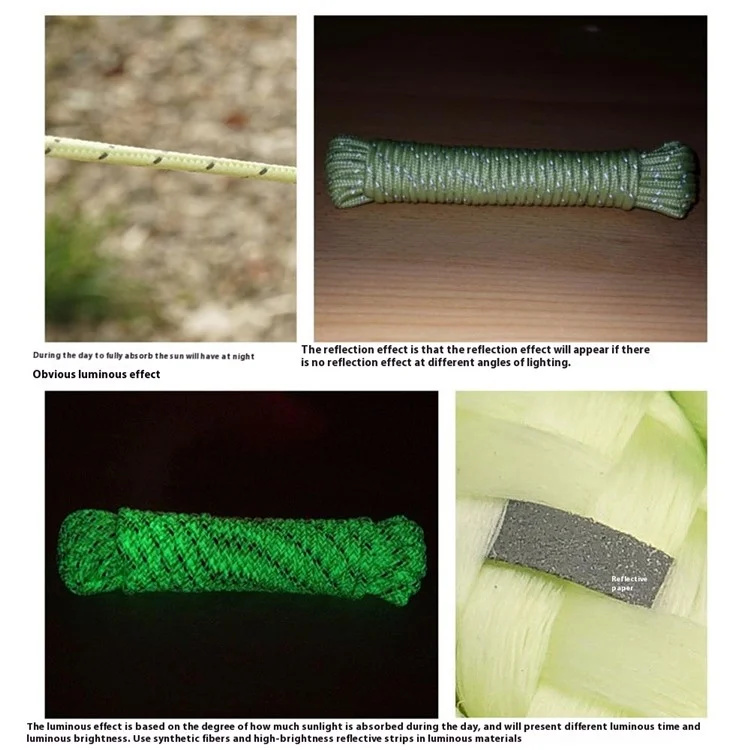 Corda luminosa reflexiva de 50 m para barraca à prova de vento, diâmetro de 5 mm