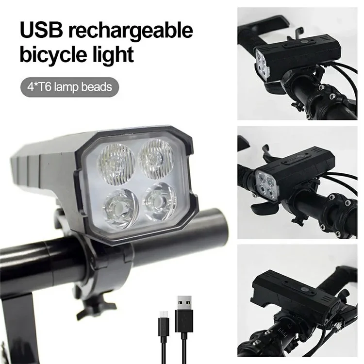 Luz dianteira de bicicleta BENGGUO BG-1920 para ciclismo noturno, recarregável por USB, de liga de alumínio e alta luminosidade.