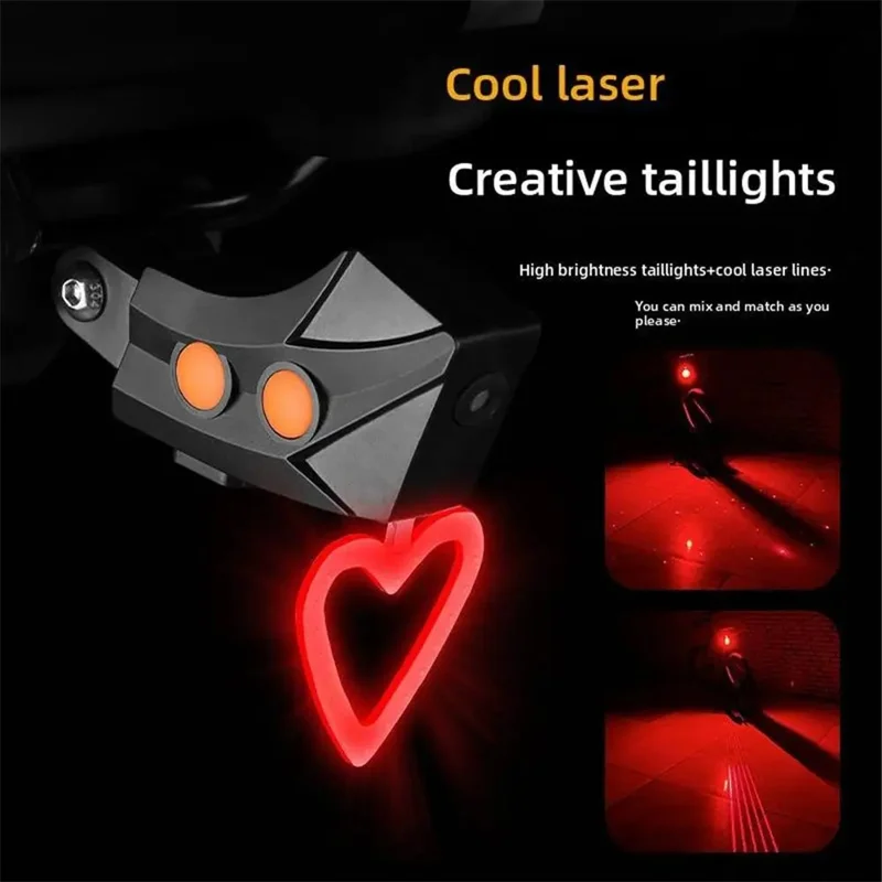 BENGGUO BG-3143 Rennrad-Radfahren-Laser-Rückleuchte Sicherheitswarnung Hochleistungs-LED-Leuchte - Herzform + Sternenhimmel-Laser