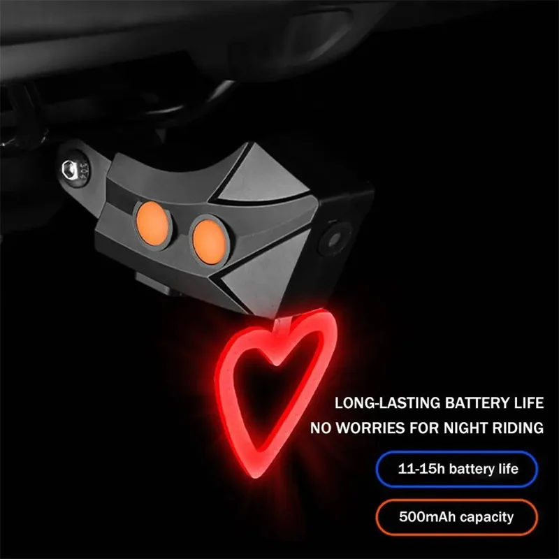 BENGGUO BG-3143 Rennrad-Radfahren-Laser-Rückleuchte Sicherheitswarnung Hochleistungs-LED-Leuchte - Herzform + Sternenhimmel-Laser