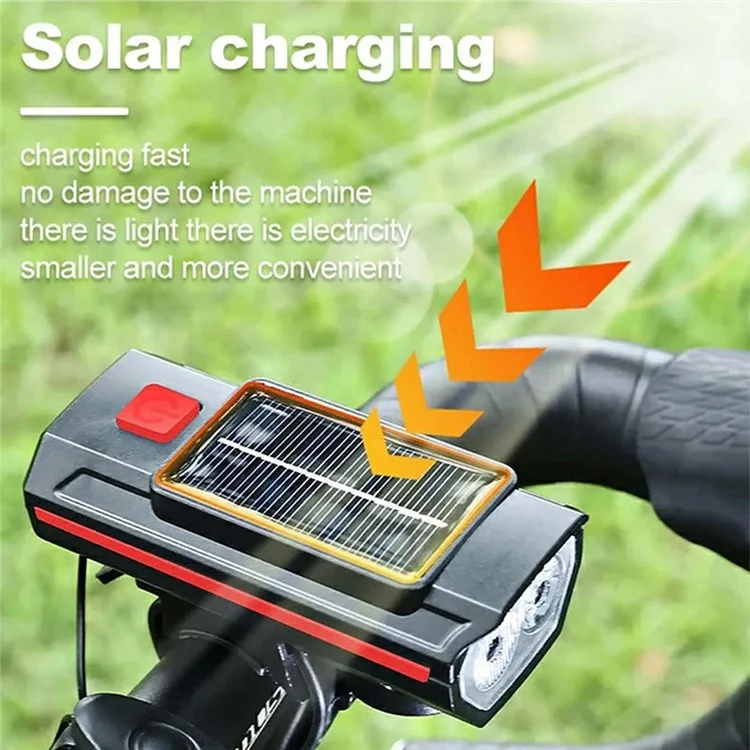 2 in 1 USB Solar Powered Bike Front Light with 120dB Horn 3 Light Modes Bicycle Headlight - Blue
