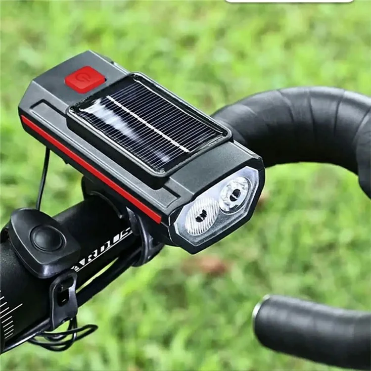 2 in 1 USB Solar Powered Bike Front Light with 120dB Horn 3 Light Modes Bicycle Headlight - Blue
