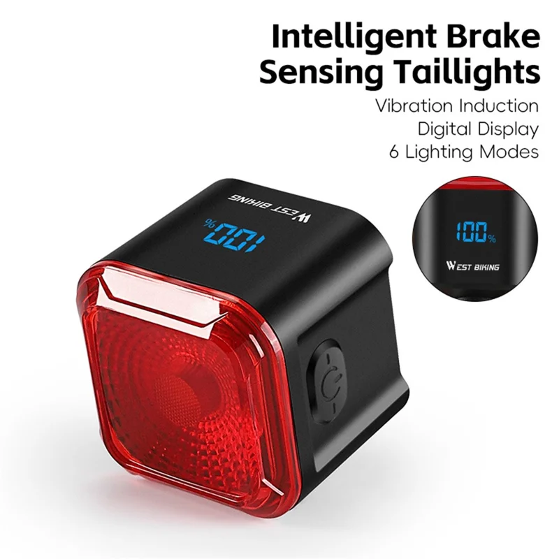 WEST BIKING Smart Bike Tail Light Brake Sensing MTB Road Bicycle Battery Display Rear Light - Seatpost Mount
