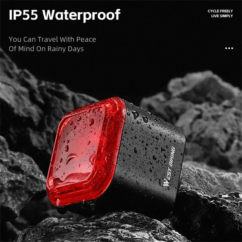 WEST BIKING Smart Bike Tail Light Brake Sensing MTB Road Bicycle Battery Display Rear Light - Seatpost Mount