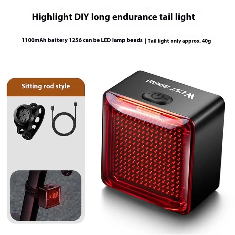 WEST BIKING YP0701461 Bike Tail Light Brake Sensor DIY Programmable Cycling Rear Light - Seatpost Mount