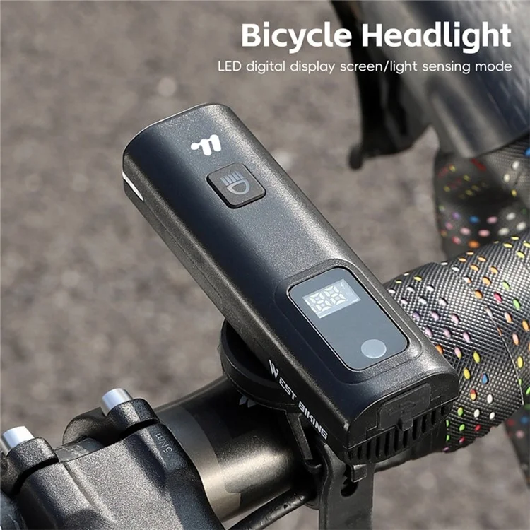 WEST BIKING YP0701458 Faro Anteriore Intelligente per Bicicletta con Sensore Luminoso, 400 Lumen, con Display Digitale