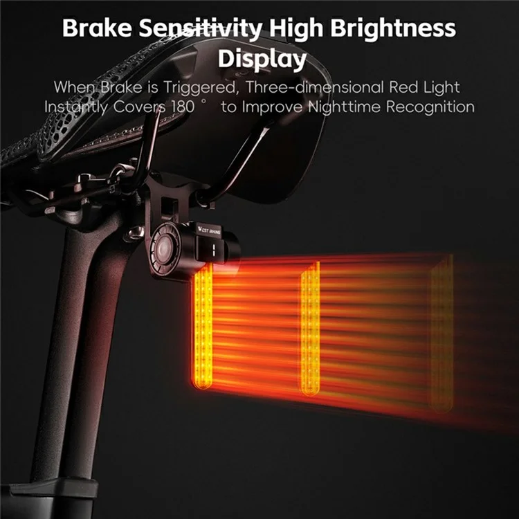 WEST BIKING YP0701464 Smart Brake Sensing Bicycle Tail Light Dynamic RGB Safety Warning Lamp