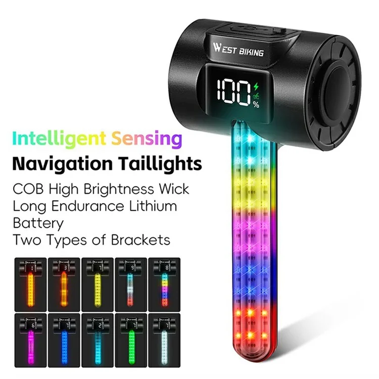 WEST BIKING YP0701464 Smart Brake Sensing Bicycle Tail Light Dynamic RGB Safety Warning Lamp