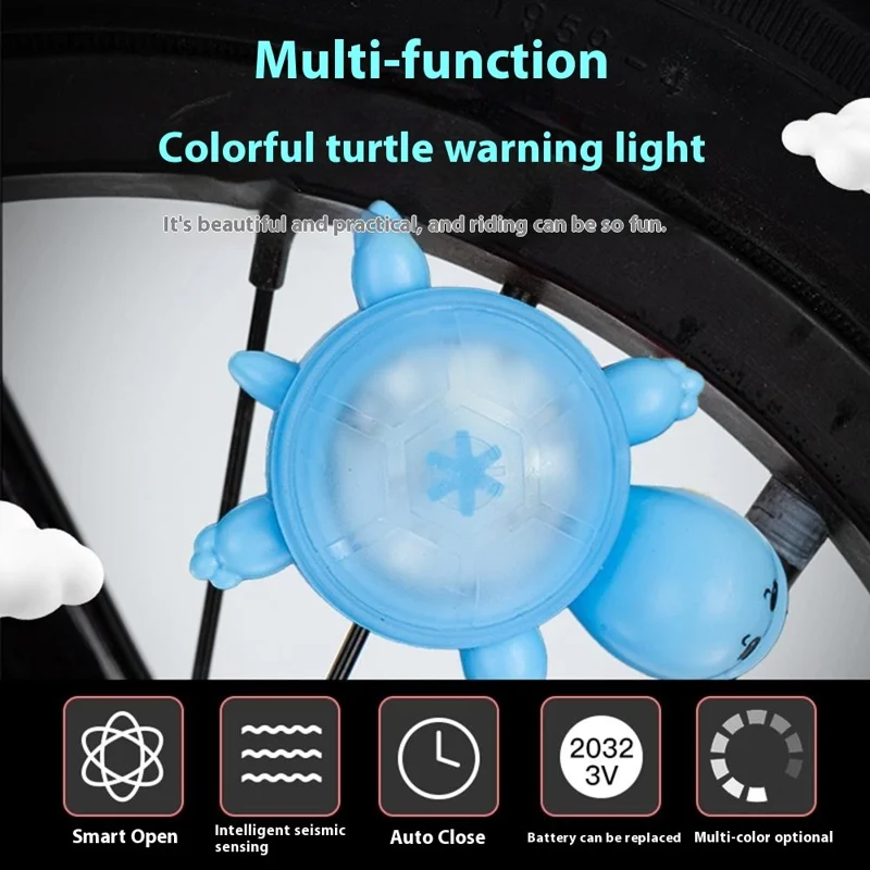 Cute Turtle Shape Bike Tail Light Waterproof Intelligent Motion Sensing Cycling Warning Lamp - Yellow