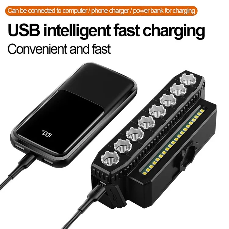 HYD-058 8LED+20SMD Fahrradlicht USB-aufladbar Mountainbike-Frontlicht mit Hupe