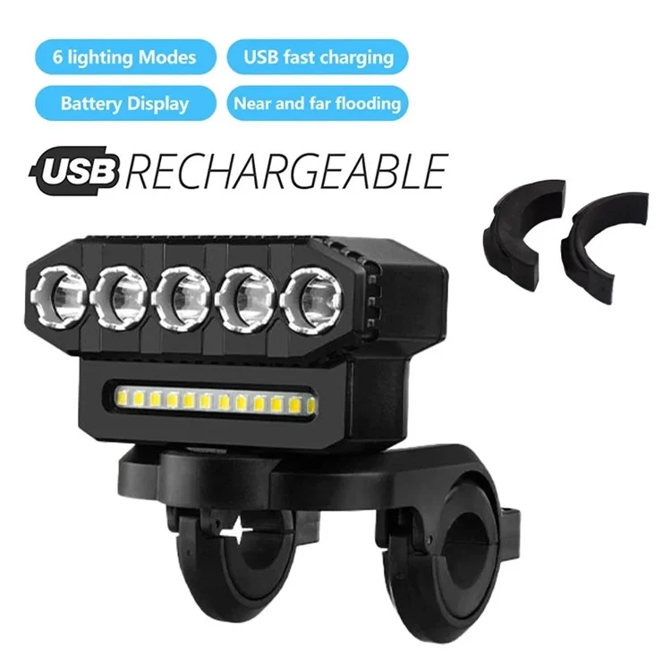 HYD-059 5LED+12SMD Bicycle Light USB Rechargeable Mountain Bike High Brightness Waterproof Front Light