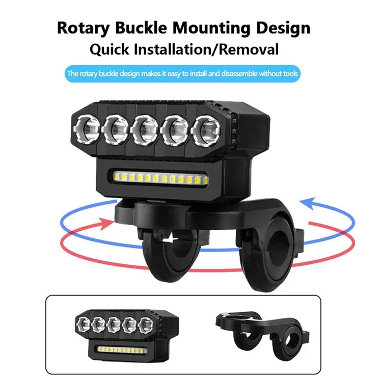 HYD-059 5LED+12SMD Bicycle Light USB Rechargeable Mountain Bike High Brightness Waterproof Front Light