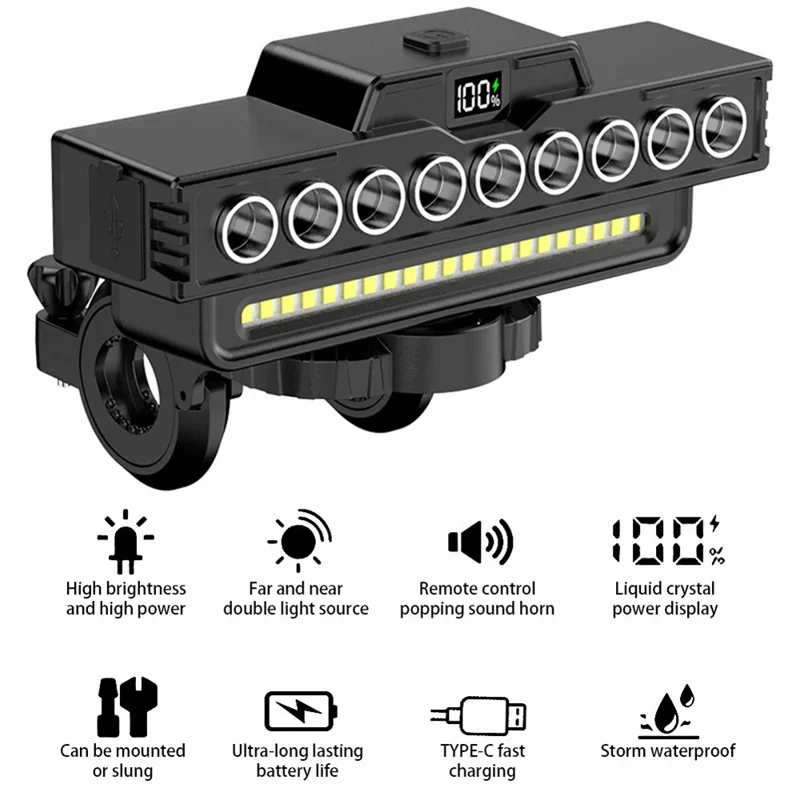 FY-588 Bicycle Light 9 LED+21 SMD High Brightness High Low Beam Front Headlight with Horn for Night Cycling