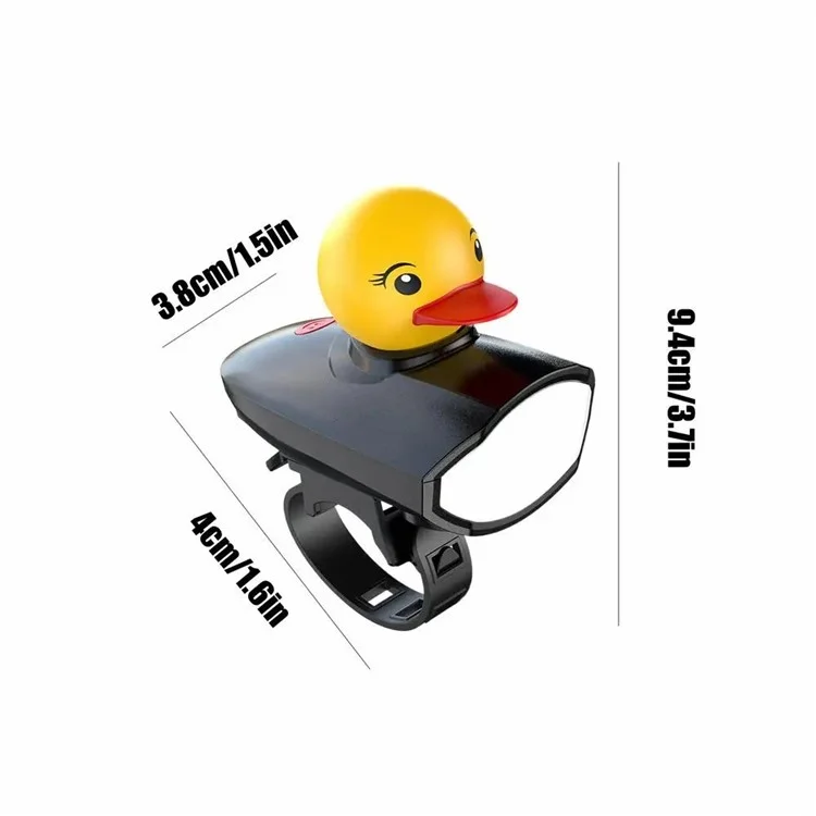 Süße Cartoon-Ente Fahrradklingel mit 3 Modi aufladbarem LED-Scheinwerfer Fahrrad Warnalarm - Schwarz