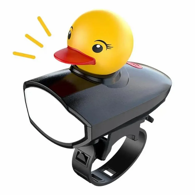 Süße Cartoon-Ente Fahrradklingel mit 3 Modi aufladbarem LED-Scheinwerfer Fahrrad Warnalarm - Schwarz