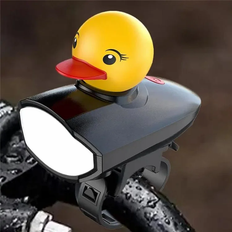 Süße Cartoon-Ente Fahrradklingel mit 3 Modi aufladbarem LED-Scheinwerfer Fahrrad Warnalarm - Schwarz