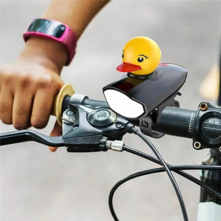 Süße Cartoon-Ente Fahrradklingel mit 3 Modi aufladbarem LED-Scheinwerfer Fahrrad Warnalarm - Schwarz