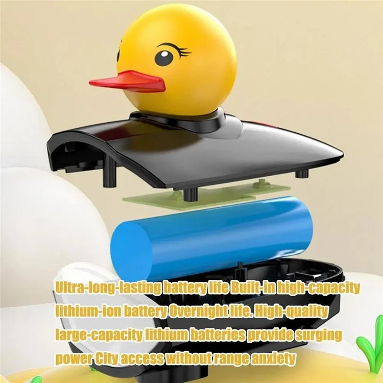 Süße Cartoon-Ente Fahrradklingel mit 3 Modi aufladbarem LED-Scheinwerfer Fahrrad Warnalarm - Schwarz