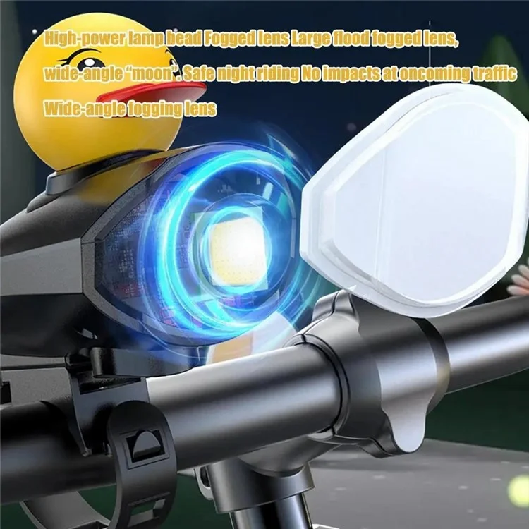 Süße Cartoon-Ente Fahrradklingel mit 3 Modi aufladbarem LED-Scheinwerfer Fahrrad Warnalarm - Schwarz