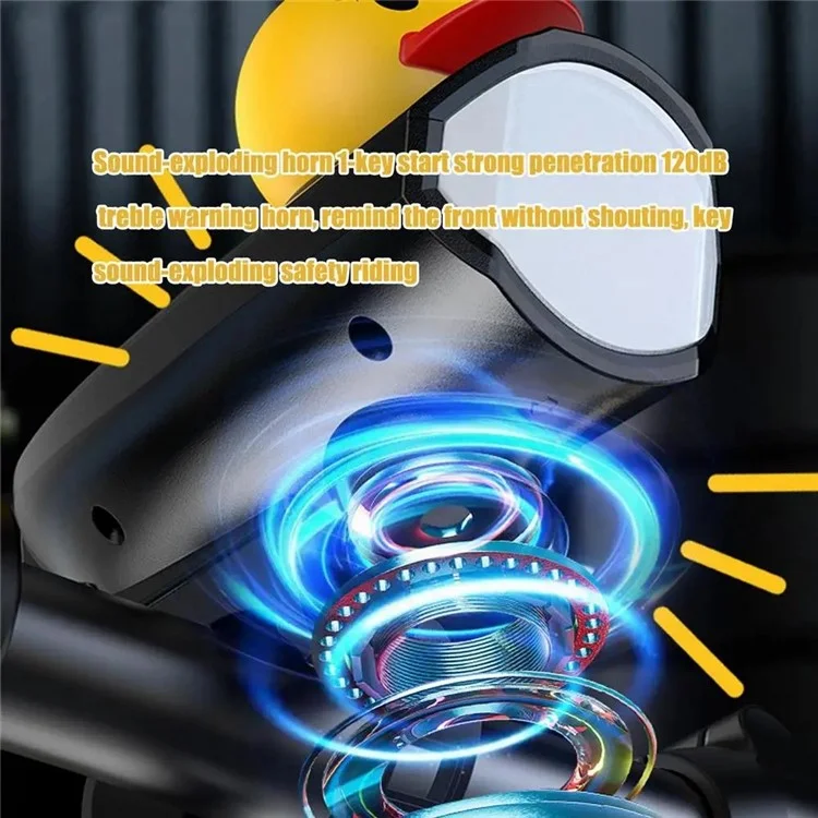 Süße Cartoon-Ente Fahrradklingel mit 3 Modi aufladbarem LED-Scheinwerfer Fahrrad Warnalarm - Schwarz