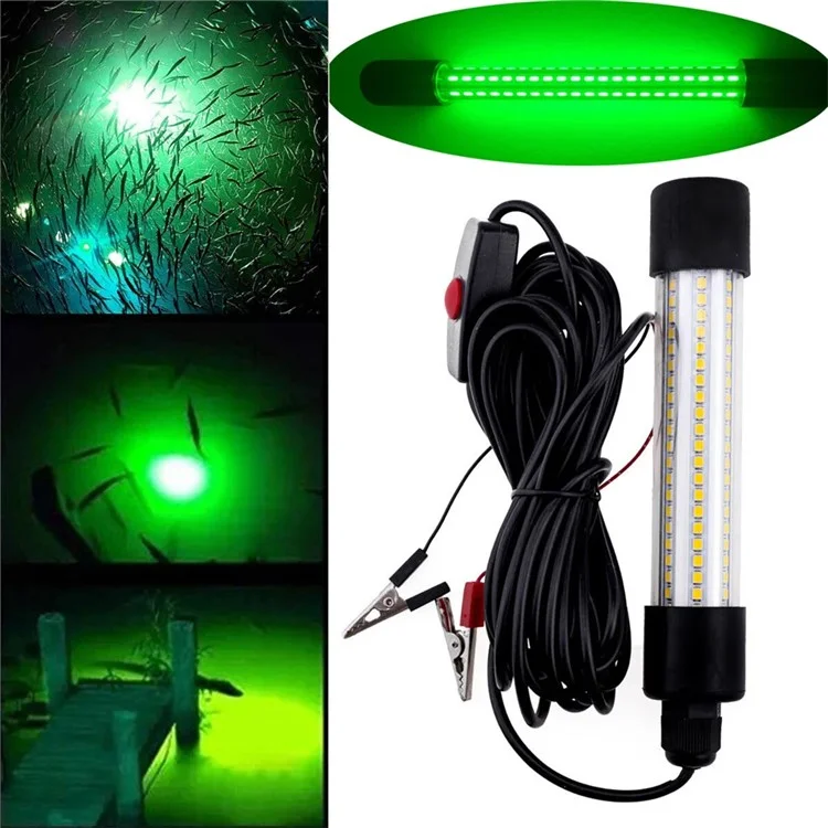 Lampe de pêche sous-marine LED avec câble de 5m, Lampe d'attraction de poissons étanche haute luminosité avec pince - Lumière verte 13W