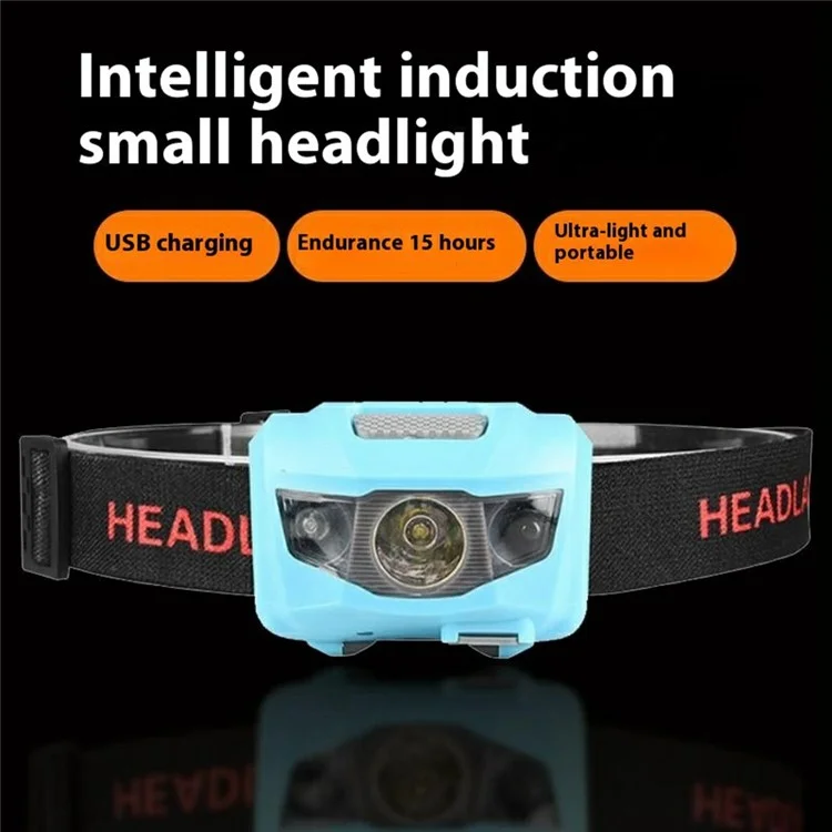 USB Rechargeable LED Headlamp Gesture Sensor Headlight for Outdoor Night Fishing Running Camping Hiking - Blue