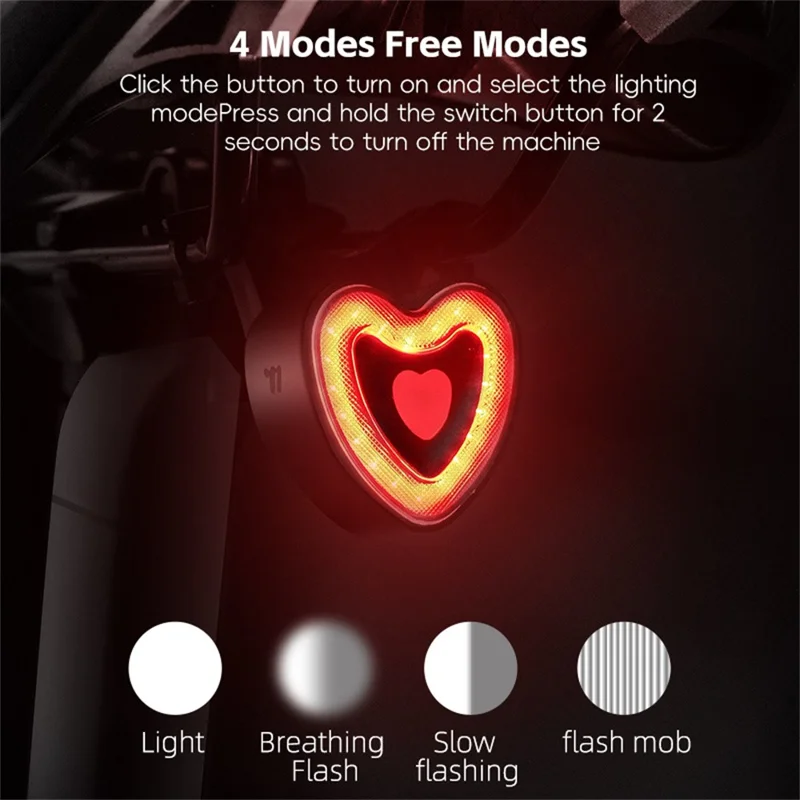 WEST BIKING YP0701481 Умный велосипедный задний фонарь в форме сердца с датчиком торможения для безопасности при езде