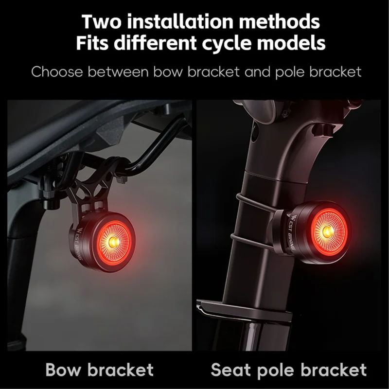WEST BIKING Feu arrière intelligent pour vélo - Détection magnétique de freinage, Éclairage de sécurité pour cyclisme - Type arceau de selle