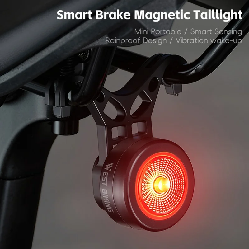 WEST BIKING Feu arrière intelligent pour vélo - Détection magnétique de freinage, Éclairage de sécurité pour cyclisme - Type arceau de selle
