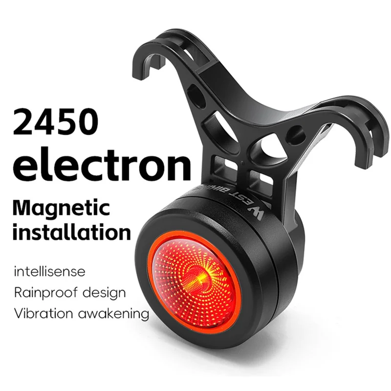 WEST BIKING Feu arrière intelligent pour vélo - Détection magnétique de freinage, Éclairage de sécurité pour cyclisme - Type arceau de selle