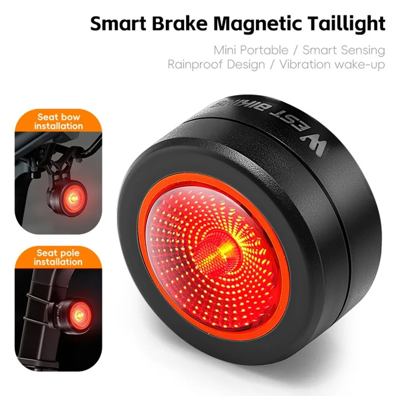WEST BIKING Feu arrière intelligent pour vélo - Détection magnétique de freinage, Éclairage de sécurité pour cyclisme - Type arceau de selle