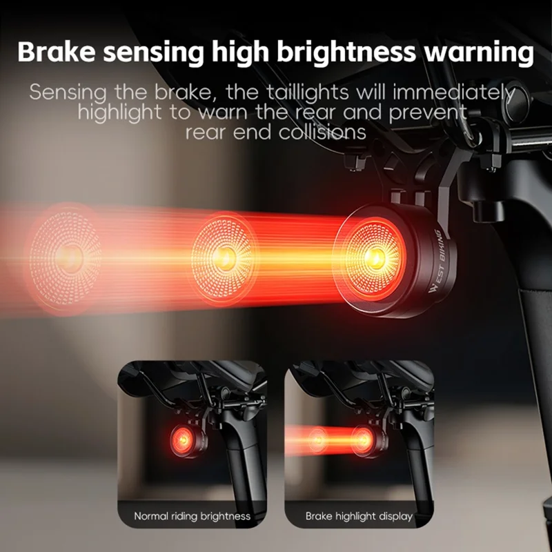 WEST BIKING Feu arrière intelligent pour vélo - Détection magnétique de freinage, Éclairage de sécurité pour cyclisme - Type arceau de selle