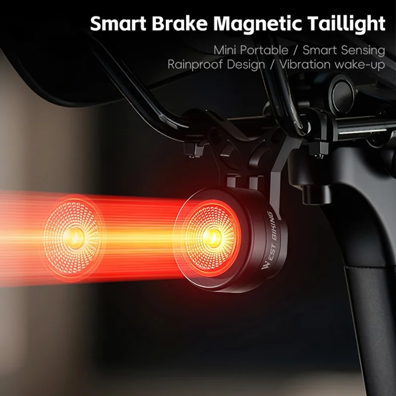 WEST BIKING Feu arrière intelligent pour vélo - Détection magnétique de freinage, Éclairage de sécurité pour cyclisme - Type arceau de selle