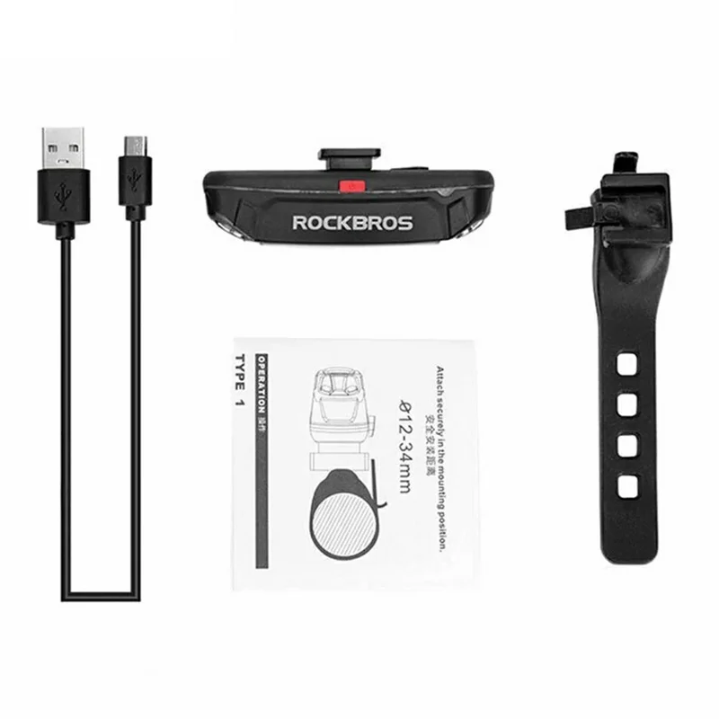 ROCKBROS Mountain Bike USB Rechargeable Tail Light Super Bright Waterproof Safety Warning Lamp - Red+Green+Blue
